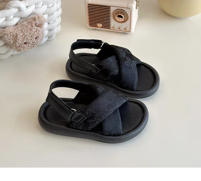 Girls Summer Beach Shoes Ethnic Style Kids Casual Sandals Soft Sole Fashion Children Retro Princess Shoes 2025 Summer New