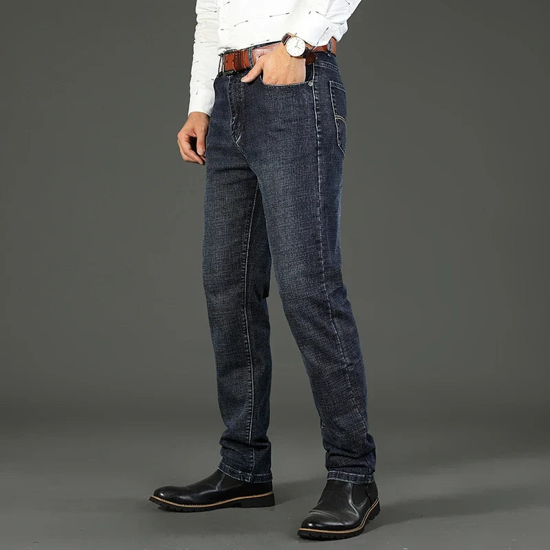 Models Spring Autumn Business Jeans Men Casual Straight Stretch Fashion Classic Work Denim Trousers Brand Clothing