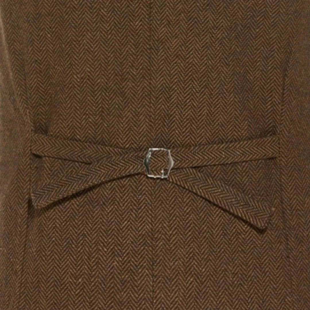 Men Vest Brown With Lapel Boutique Herringbone Single Button Fit Waistcoat Casual Formal Business Wedding Daily Men Suit Vest