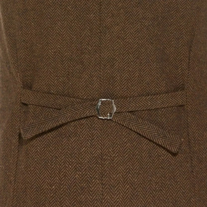 Men Vest Brown With Lapel Boutique Herringbone Single Button Fit Waistcoat Casual Formal Business Wedding Daily Men Suit Vest