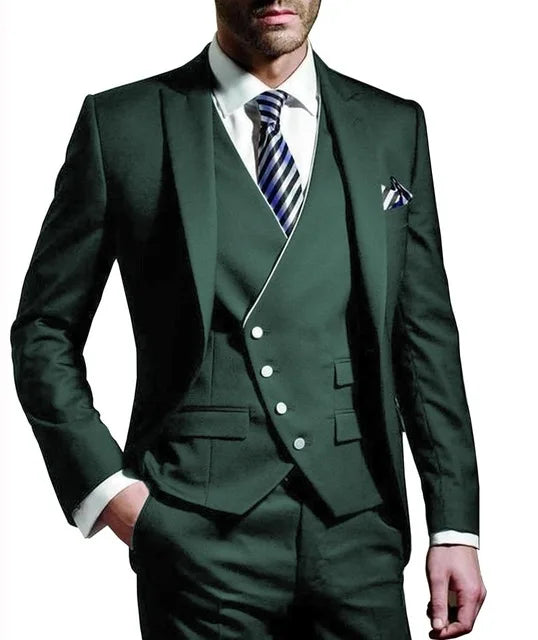 Men wedding Suit Notched Lable Navy Groomsuit Blazer One Button Formal Business Suits Tuxedo ( Blazer+vest+Pant) suits For Men