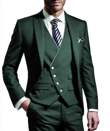 Men wedding Suit Notched Lable Navy Groomsuit Blazer One Button Formal Business Suits Tuxedo ( Blazer+vest+Pant) suits For Men