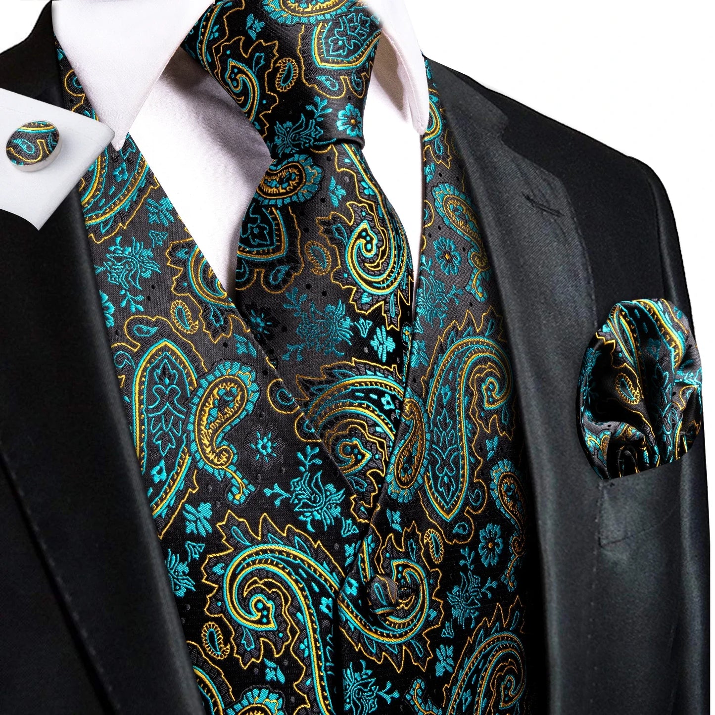 Green Mint Purple Mens Silk Vest Tie Jacquard Autumn Spring Suit Waistcoat Jacket Necktie Hanky Cufflinks for Men Wedding