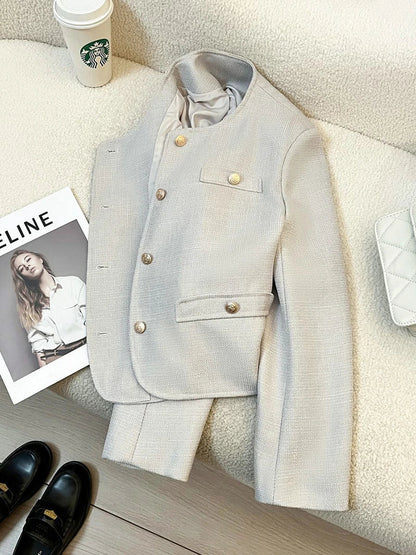 Elegant Office Lady Blazers Women Long Sleeve Button Spring Autumn Suit Coats Vintage Loose Casual Small Fragrance Crop Jacket