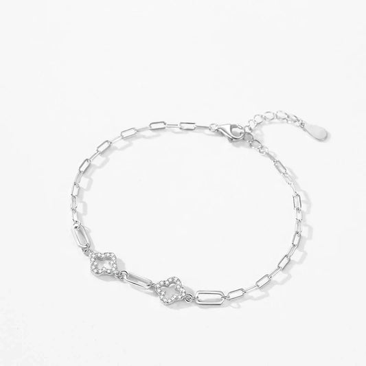 Bracelet réglable en argent sterling 925 véritable, trèfle porte-bonheur, zircone cubique, pour femme, bijoux classiques de mariage