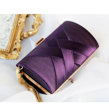 Silky Satin Tassel Banquet Bag, Women Elegant Chain Evening Clutch, Cheongsam Fashion Handbag