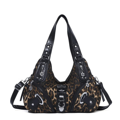 Vintage Women Handbags Fashion Leopard Shoulder Bag Top-handle Handbag Satchel Dumpling Shoulder Bag Tote Hobos Large Purse