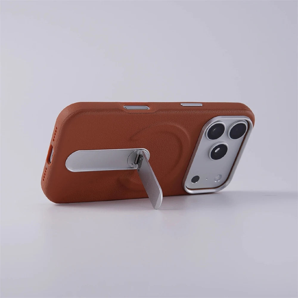 Luxury Rotation KickStand Business PU Leather Case For iPhone 17 Pro Max 16 15 14 13 For MagSafe Magnetic Matte Shockproof Cover