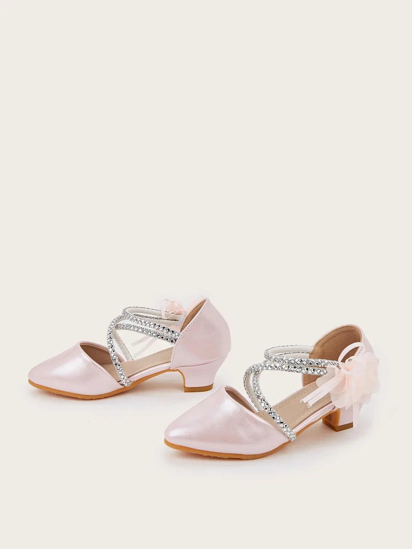 2025 Summer New Fashion Flower Girls' Princess Shoes Crystal Performance Children's Sandals Pointed Toe Children's High Heels