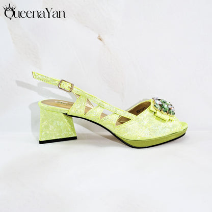 2025 New-Season Peep Toe Ladies' Shoes Elegant Coral Color Diamond-Embellished High Heels Italian-Designed Shoe and Handbag Set