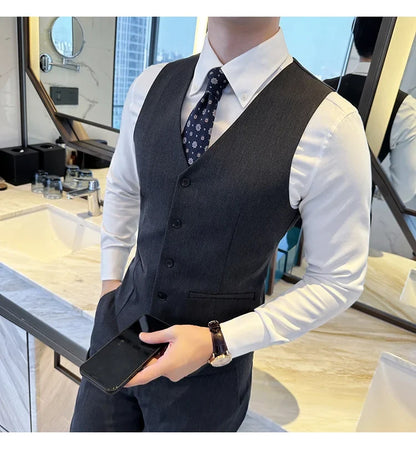 ( Vest + Pants) Men Luxury High Quality Business Suit Vest 2 pieces Formal Groom Wedding Dress Vest Set Fashion Club Clothing