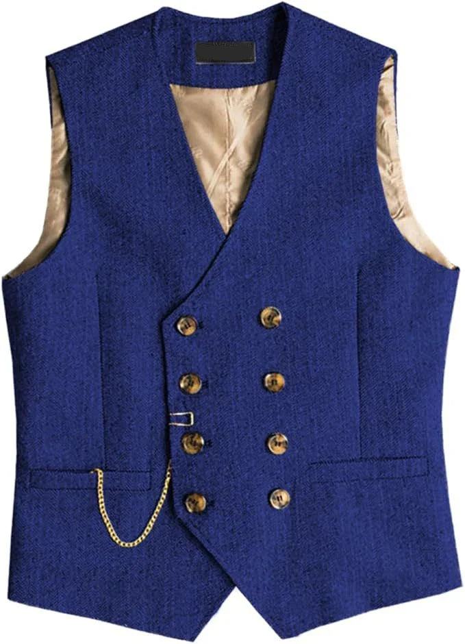 Men's Suit Vest Herringbone Pattern Retro British Style Double Breasted Waistcoat Four Season Outerwear Wedding Party traveling