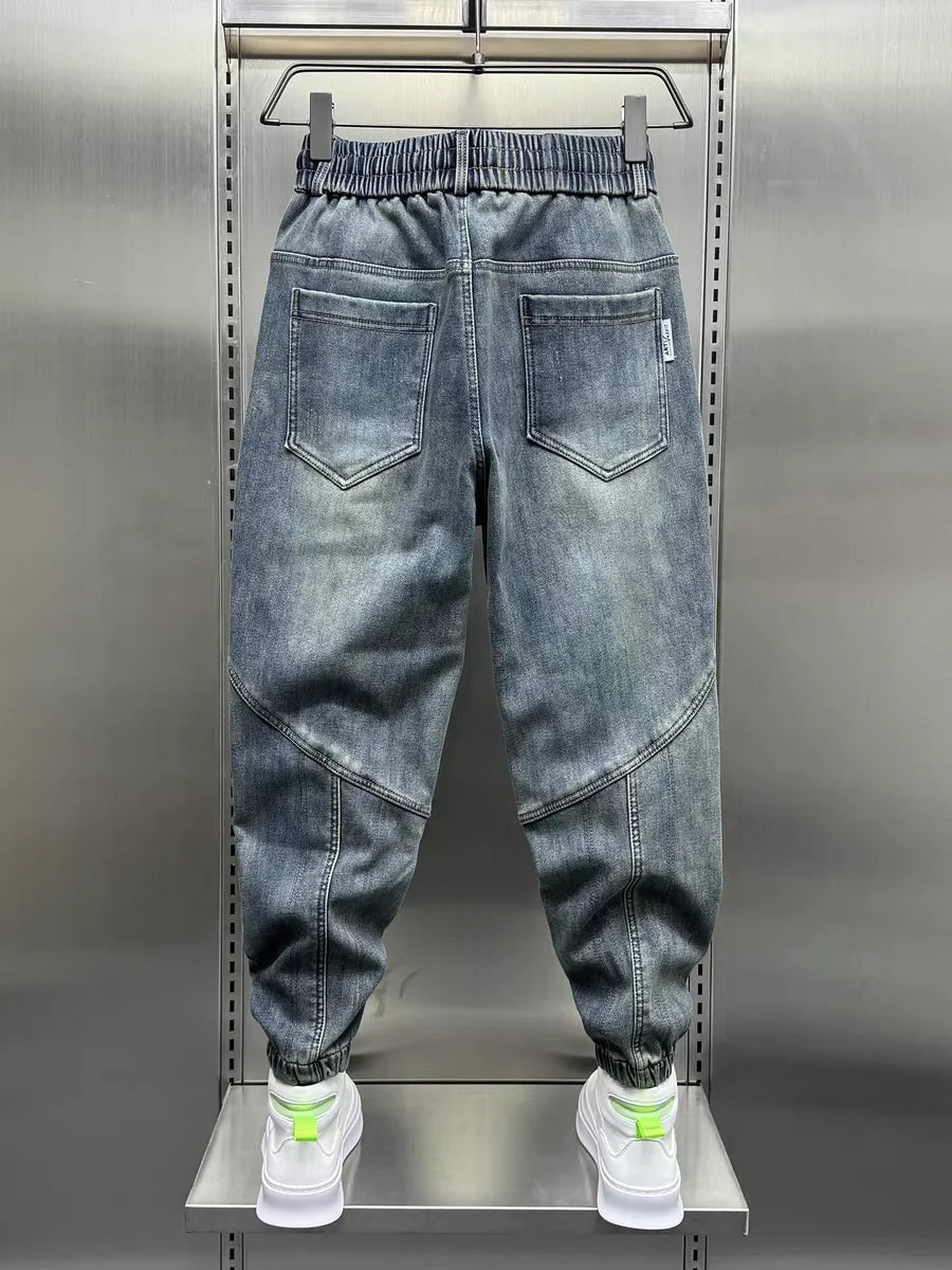 Blue Denim Jeans Loose Harem Pants Elastic Waist Cuffs Casual Spring Autumn Luxury Clothing Men korean 2024 New Men's Fashion