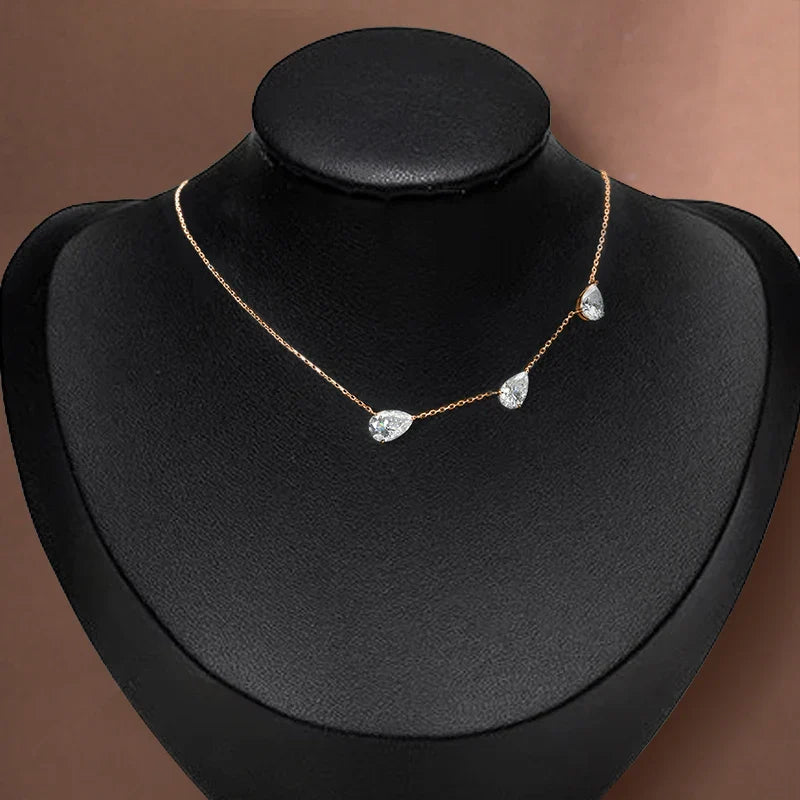 3-Stones Waterdrop Moissanite Pendant Necklace for Women 925 Silver 4-3-2Carat East West Pear Cut Diamond Neckchain Fine Jewelry