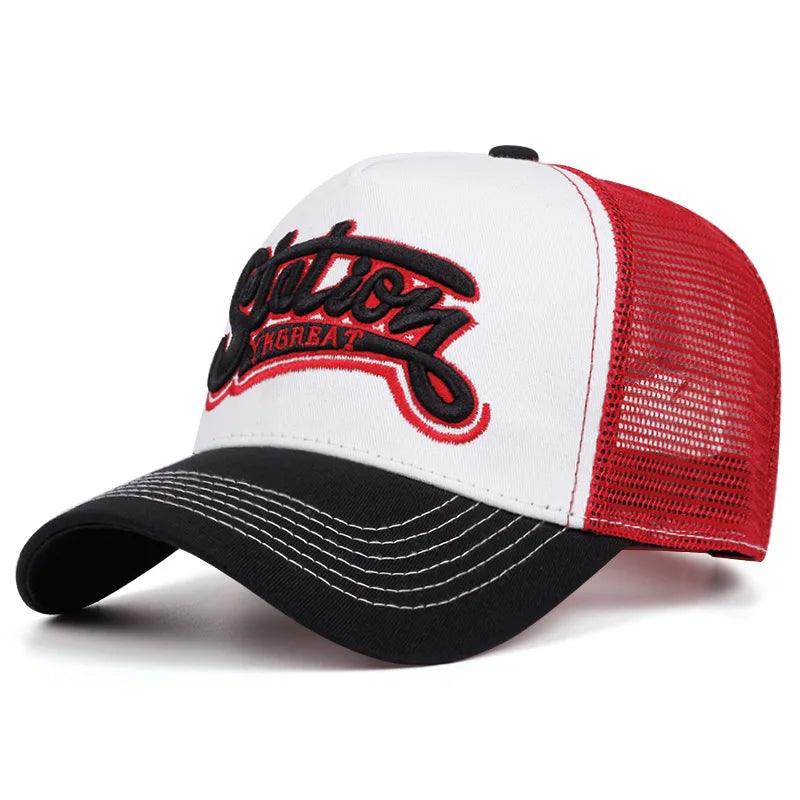 New Unisex American Locomotive Letter Embroidery Baseball Hats Sunshade Color Block Breathable Retro Trucker Caps Versatile Mesh