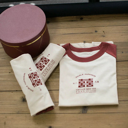 2024 Summer New Stitching Raglan Sleeve Man Retro Tshirt Women Casual Chinese Printing T-shirts Student Green Red Tee