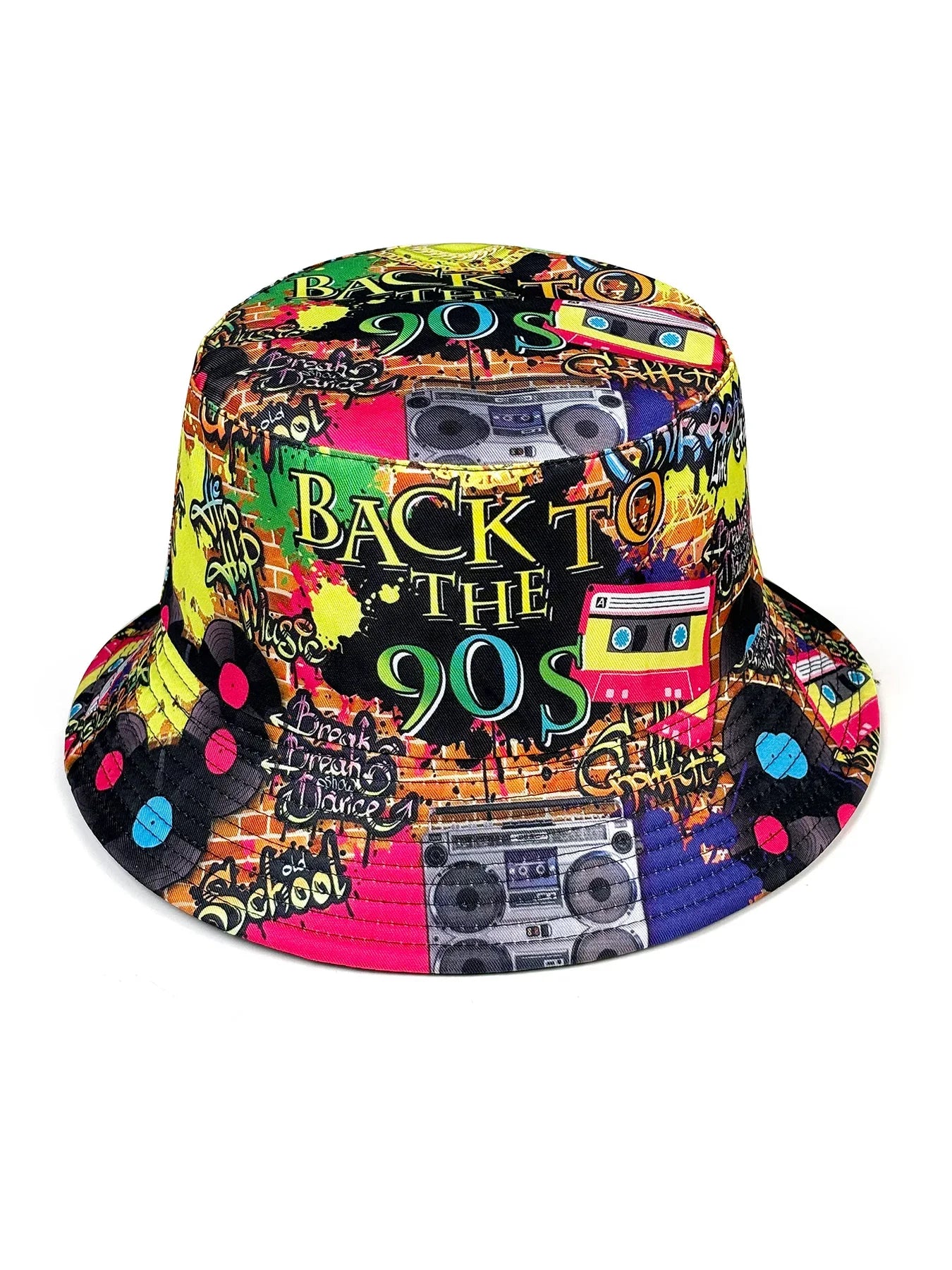 Fashion Retro Graffiti 80s 90s Bucket Hat for Men Women Funny Summer Spring Beach Fishing Hat Packable Outdoor Sun Fisherman Hat