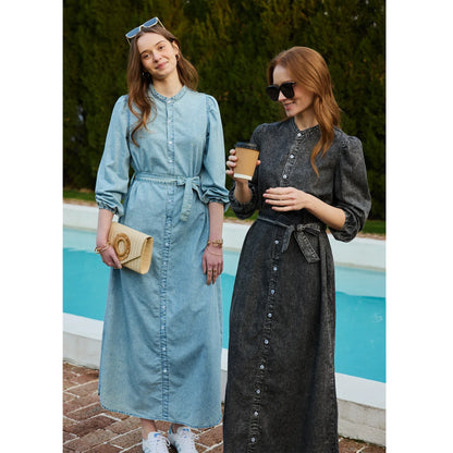 AP SS26 Women Lightweight Denim Dress Cotton Black and Blue Maxi Dress