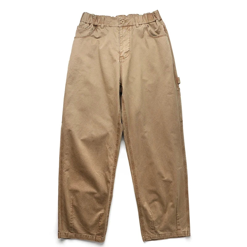 Korean Streetwear High Quality Double Gauge Twill Wash Cargo Pants For Men Clothing Harajuku Cotton Casual Straight Leg Trousers