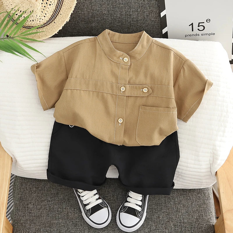 Summer Baby Boy Solid T Shirt Short 2Pcs/set Infant Kid Children Cotton Clothes Fashion Toddler Tracksuit 0-5 Years