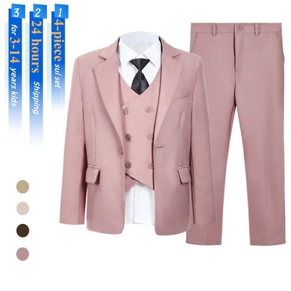 Kids Tuxedo Set 4PC | Jacket Vest Dress Pants Tie | Boys 3-14 | Pageant Party | Ships Today! Toddler to Youth 3-14 | Wedding