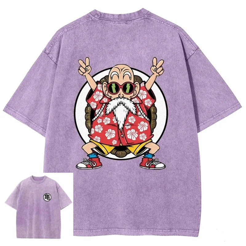 Dragon Ball Anime 2026 New Hot Master Roshi Washed Men 2025 Summer T-shirt Harajuku Retro Street Loose Women Casual Sports Top