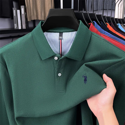 High end brand 100% cotton long sleeve polo shirt fashion luxury pony embroidery business casual comfort new Paul men's T-shirt