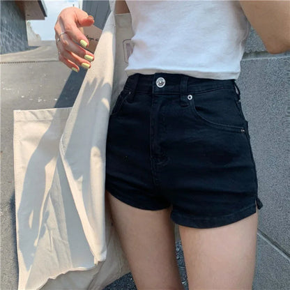 Women's Denim Shorts Casual High-Waisted Shorts Retro-Washed Button-Fly Sexy Hot Pants Tight-fitting Summer Shorts