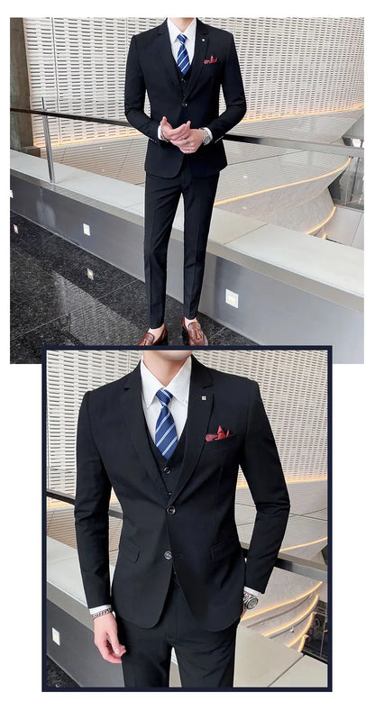 Men's Large Size Three-Piece Suit Set - High-Quality Solid Color Fashion Business Professional Suit with Vest And Trousers