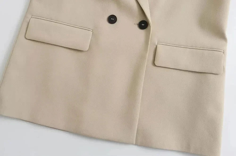 Women Fashion Double Breasted Loose Fitting Blazer Coat Vintage Long Sleeve Pockets Female Outerwear Chic Veste Femme