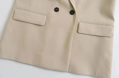 Women Fashion Double Breasted Loose Fitting Blazer Coat Vintage Long Sleeve Pockets Female Outerwear Chic Veste Femme