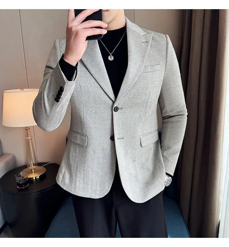 Men's Herringbone Stripe Suit Blazer Classic Lapel Dress Jacket Elegant Slim Fit Fashion Simple Casual Business Prom Suit Jacket