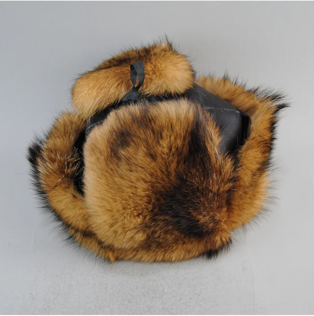 Winter Outdoor Windproof Ski Caps Warm Bomber Hat For Men Real Dog Fur Russian Leather Hat Ushanka Thick Warm Cap With Ear Flaps
