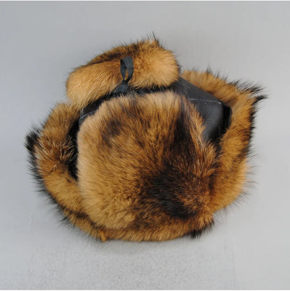Winter Outdoor Windproof Ski Caps Warm Bomber Hat For Men Real Dog Fur Russian Leather Hat Ushanka Thick Warm Cap With Ear Flaps
