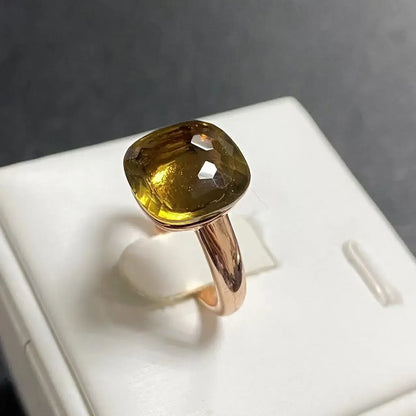Trendy 12.6mm Flat Rose Gold Ring 35 Candy Colors Green Amethyst Turquoise Crystal Jewelry Gift for Women