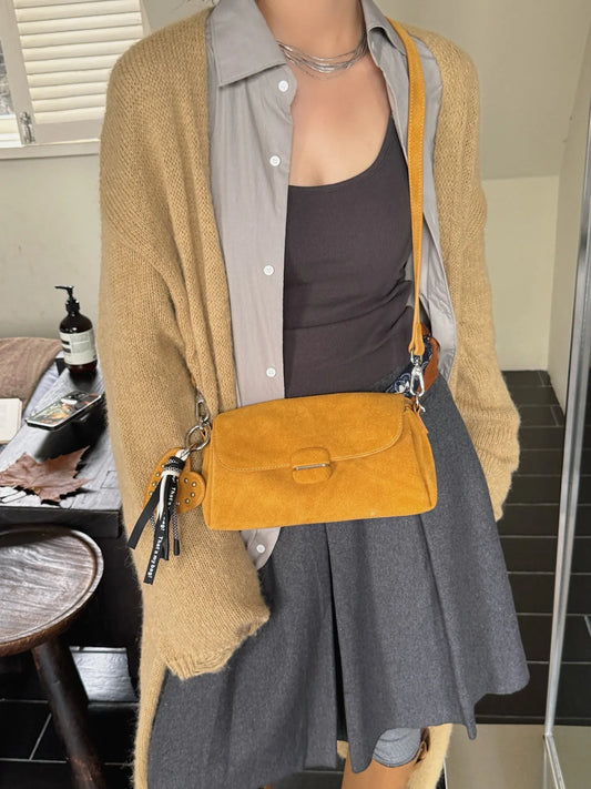 Genuine Grade Luxury Designer Women's Small Shoulder Crossbody Small Square Bags Suede Leather Female Daily Purse Underarm Bag