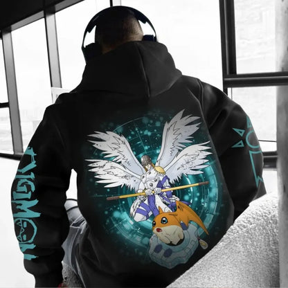 Digimon Men's Hoodie Sweater Angemon Digimon Japan Anime Summer Boy Children's Y2k Long Sleeve Top Trend Parent-Child Clothing