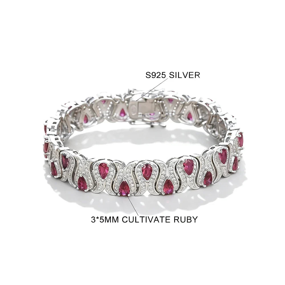 3*5mm Cultivated Emerald/Ruby Gem Bracelet for Women S925 Silver Tulip Design Bangle Party Sparkling Luxury Jewelry Gifts