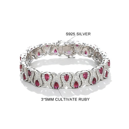 3*5mm Cultivated Emerald/Ruby Gem Bracelet for Women S925 Silver Tulip Design Bangle Party Sparkling Luxury Jewelry Gifts