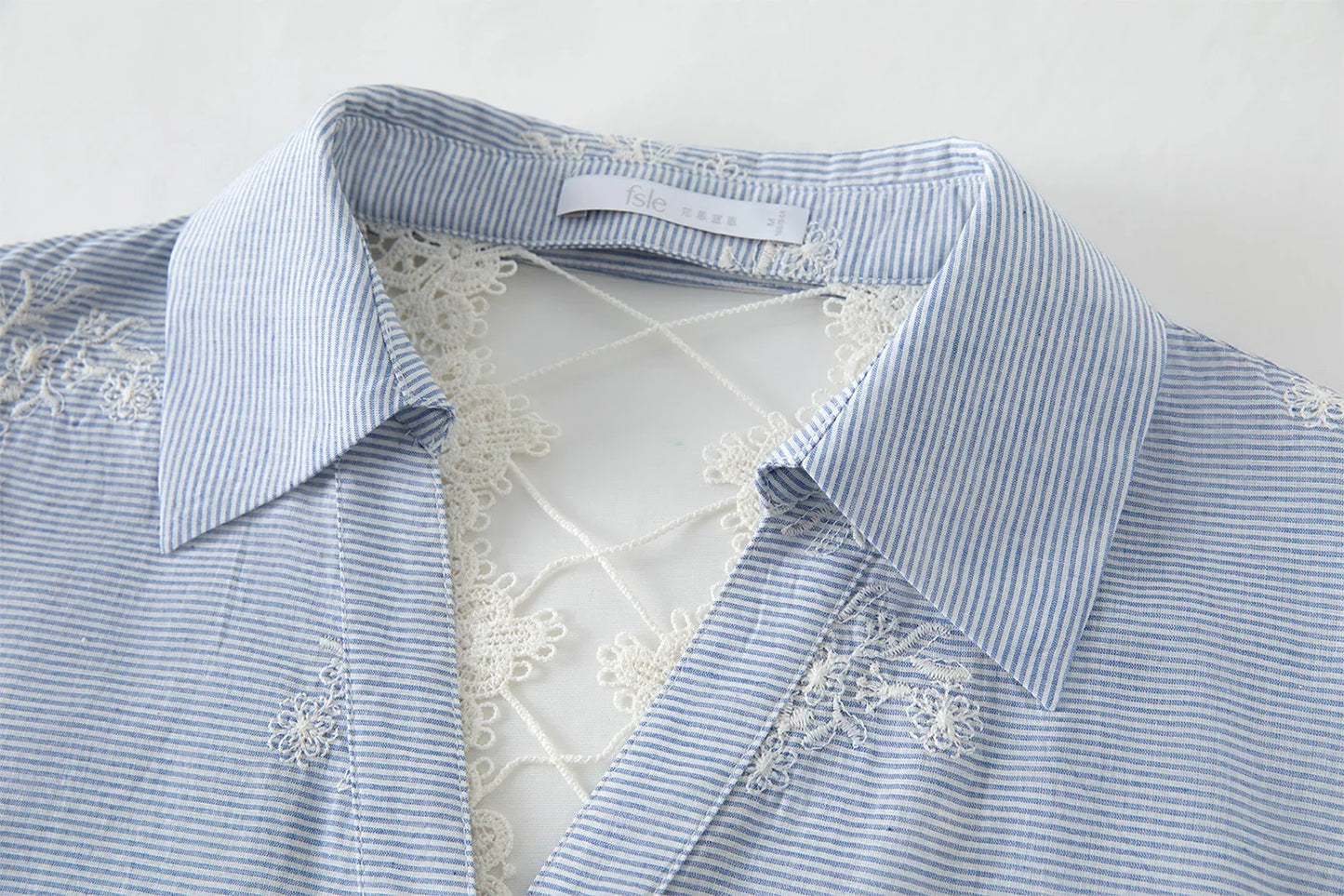 Summer Garden Embroidery Heavy Striped Shirt Women 2025 Summer New Back Hollow Top 25FS12883