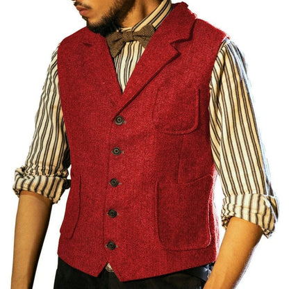 Men Vest Blue Herringbone Single Button With Lapel Pocket Waistcoat For Banquet Business Office Work Casual Daily Men Suit Vest