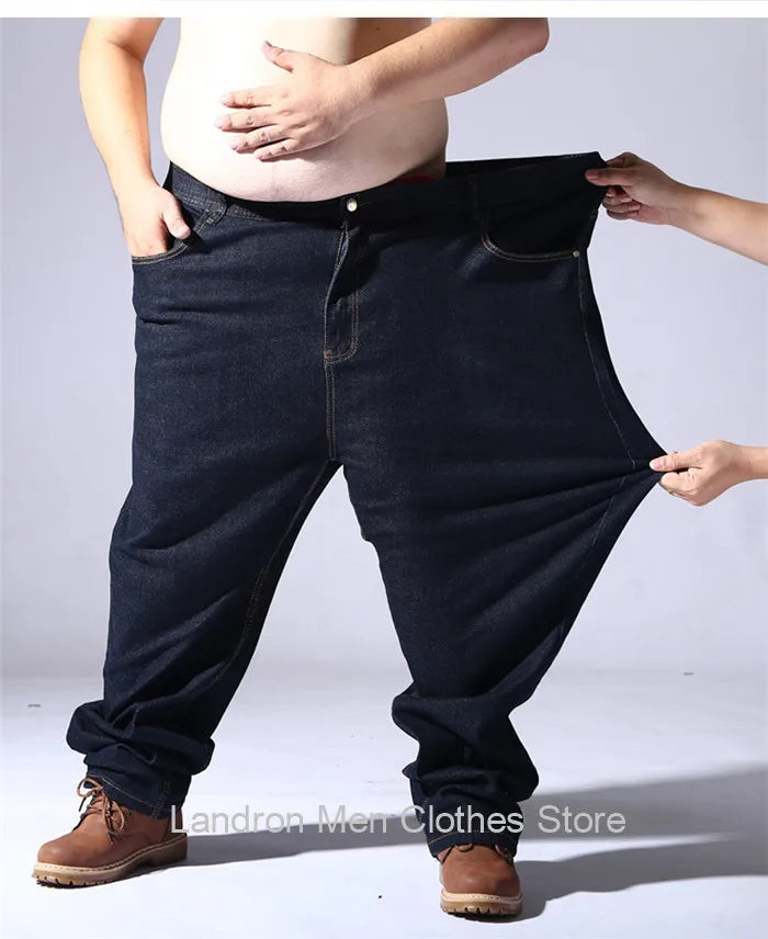 200KG Extra Large Jeans Men Blue 8XL 7XL 6XL 5XL Plus Size Denim Big Straight Elastic Trousers Black Stretched High Waist Pants