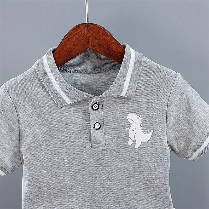 Summer Baby Boy Casual Clothes Cartoon Dinosaur T-Shirt Short Pants 2Pcs/Set Sport Kids Lapel Suits Children Fashion 0-5 Years