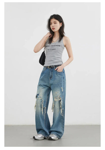 Women Jeans Fashion Casual Loose High Waisted Wide Leg Denim Pants Streetwear Female Trousers Spring Autumn New 2026