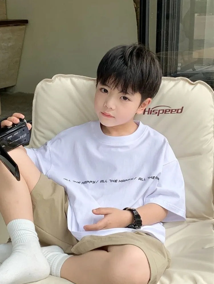 2026 New Boys' Summer 100% Cotton T-Shirt Loose Fit Short Sleeve Baby Top for Kids Stylish Trendy Kids' Clothing