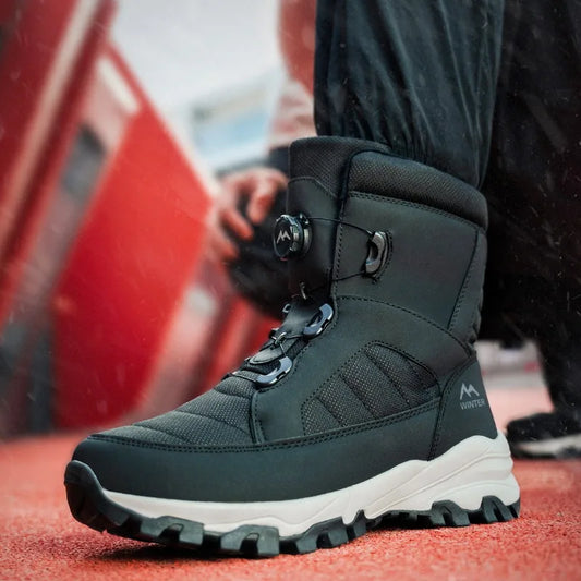 Mens Snow Boots Thickened Velvet Winter Boots Rotating Buckle Design Mid-calf Boots Plush Warm Cotton Shoes for Men Botas Hombre