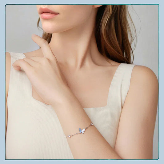 Bracelet Papillon en Argent Sterling 925 Léger avec Breloques Perles CZ et Chaîne à Maillons pour Femmes Adolescentes Cadeau Décoration de Poignet Naturelle