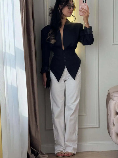High Street Fashion Blazer Dress Style Asymmetrical Pointed Hem Slim Fit Blazers Jacket Luxury Single Breasted Party Clubwear