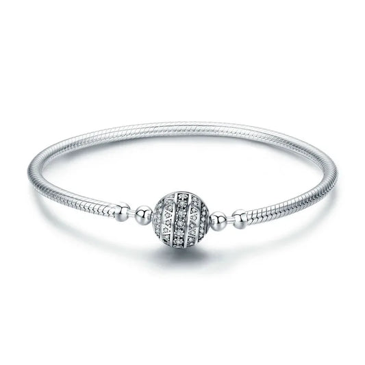 Bracelet en argent sterling 925 avec chaîne serpent, fermoir rond et fleurs étincelantes en oxyde de zirconium, bijoux raffinés SCB062
