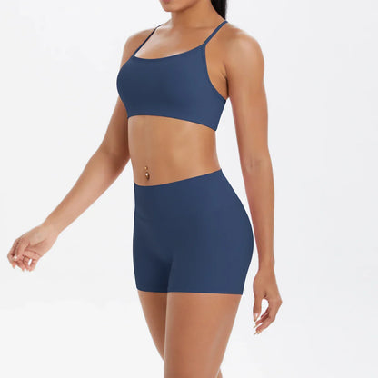 2PCS Yoga Clothes  Halter Yoga Top Set Fitness Gym Suit Crossover Back Sports Underwear Workout Gym Shorts Fitness High Waist